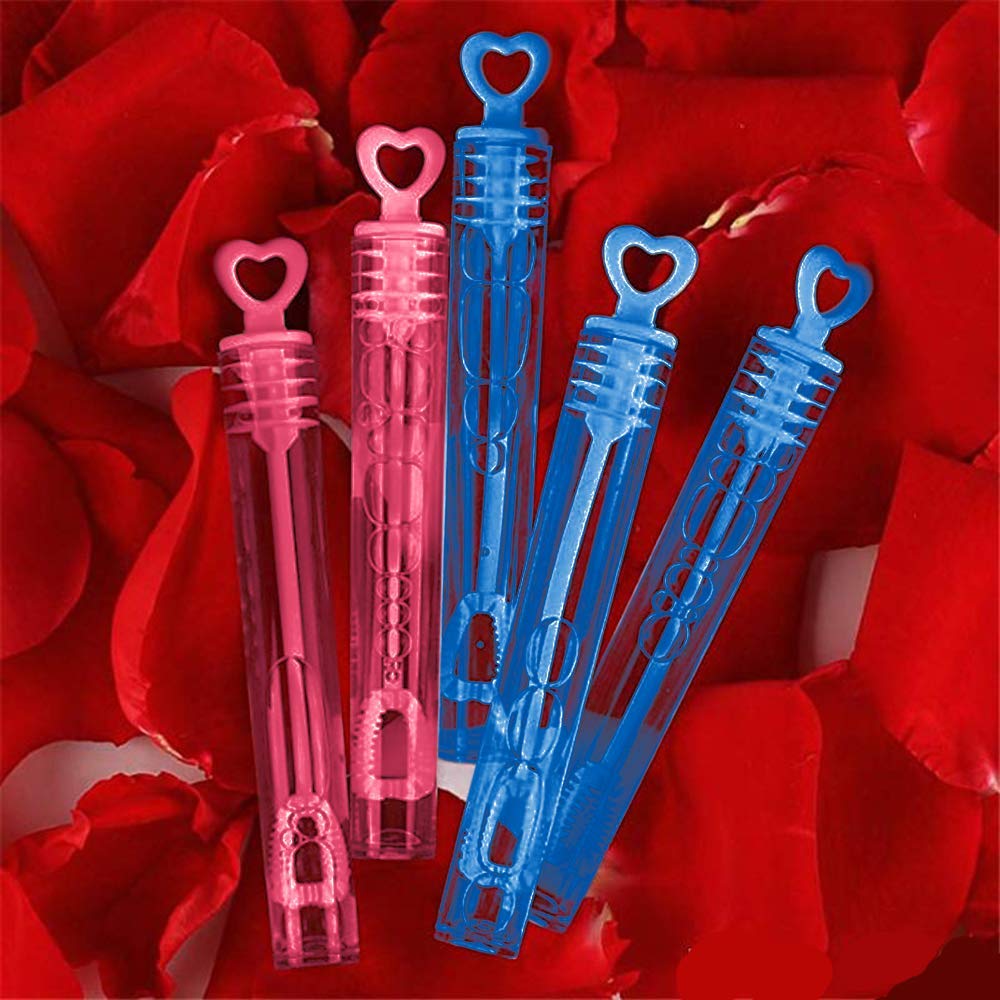 Liberty Imports 48 Pack Mini Heart Bubble Wands - Great Bridal Party Favors for Weddings and Anniversaries (Blue/Pink)