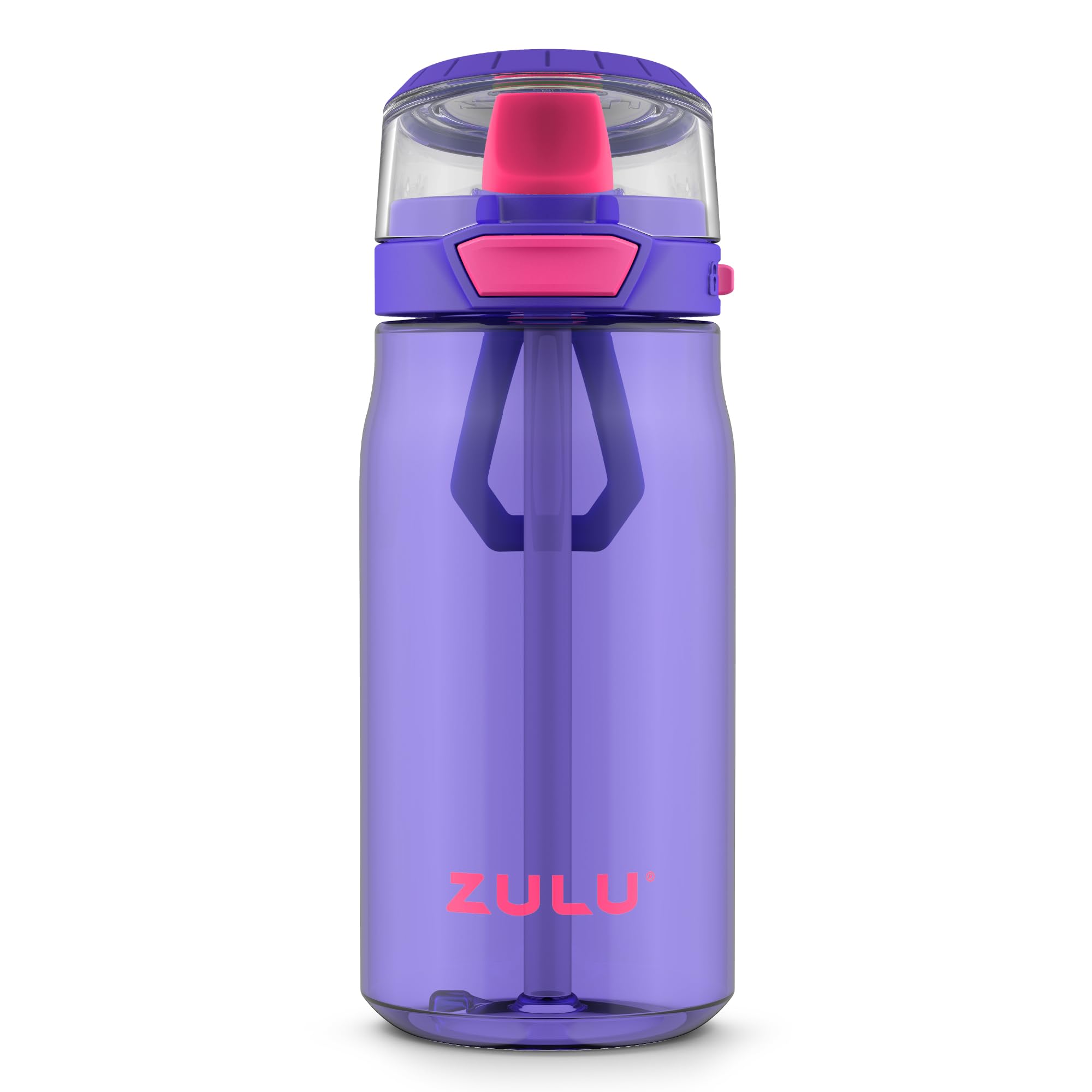 ZULU Kids Flex 16oz Tritan Plastic Water Bottle with Silicone Spout, Leak-Proof Locking Flip Lid and Soft Touch Carry Loop for S