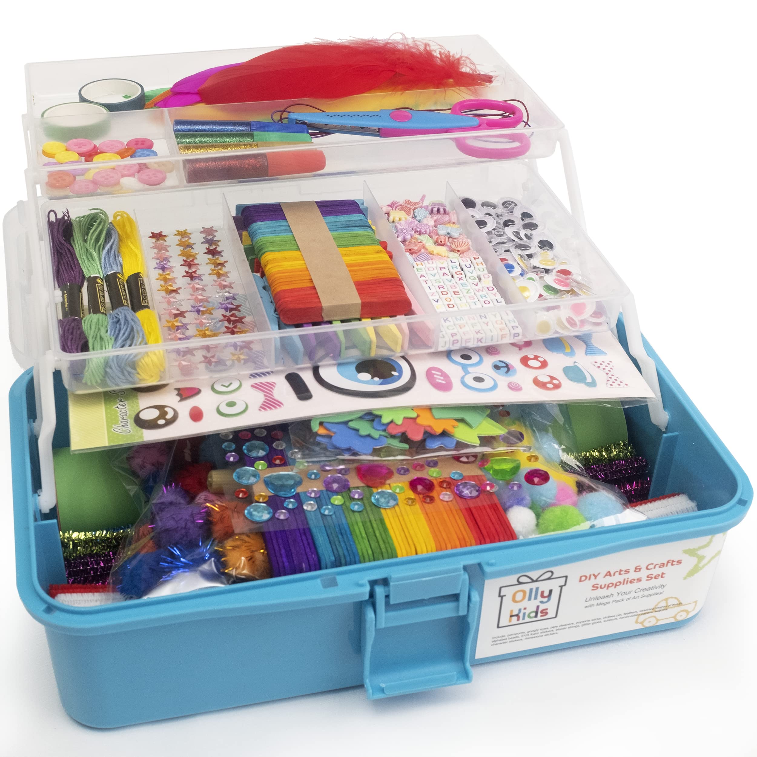 Olly Kids Craft Kits Library in a Plastic Craft Box Organizer- Craft and  Art Supplies for Kids Ages 4 5 6 7 8 9 10 11 &12 Year O