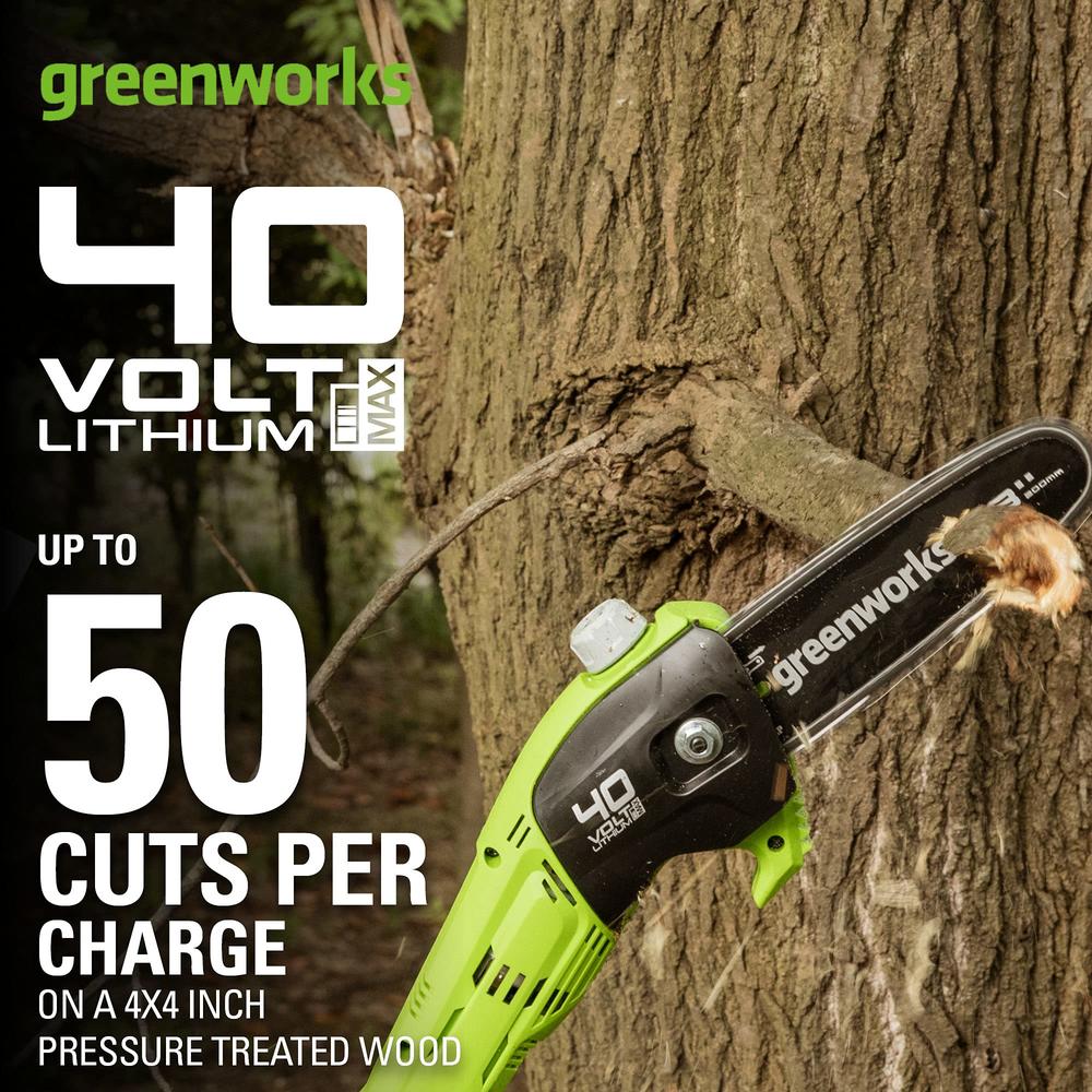 Greenworks 40V 8-Inch Cordless Polesaw, 2.0Ah Battery and Charger Included PS40B210