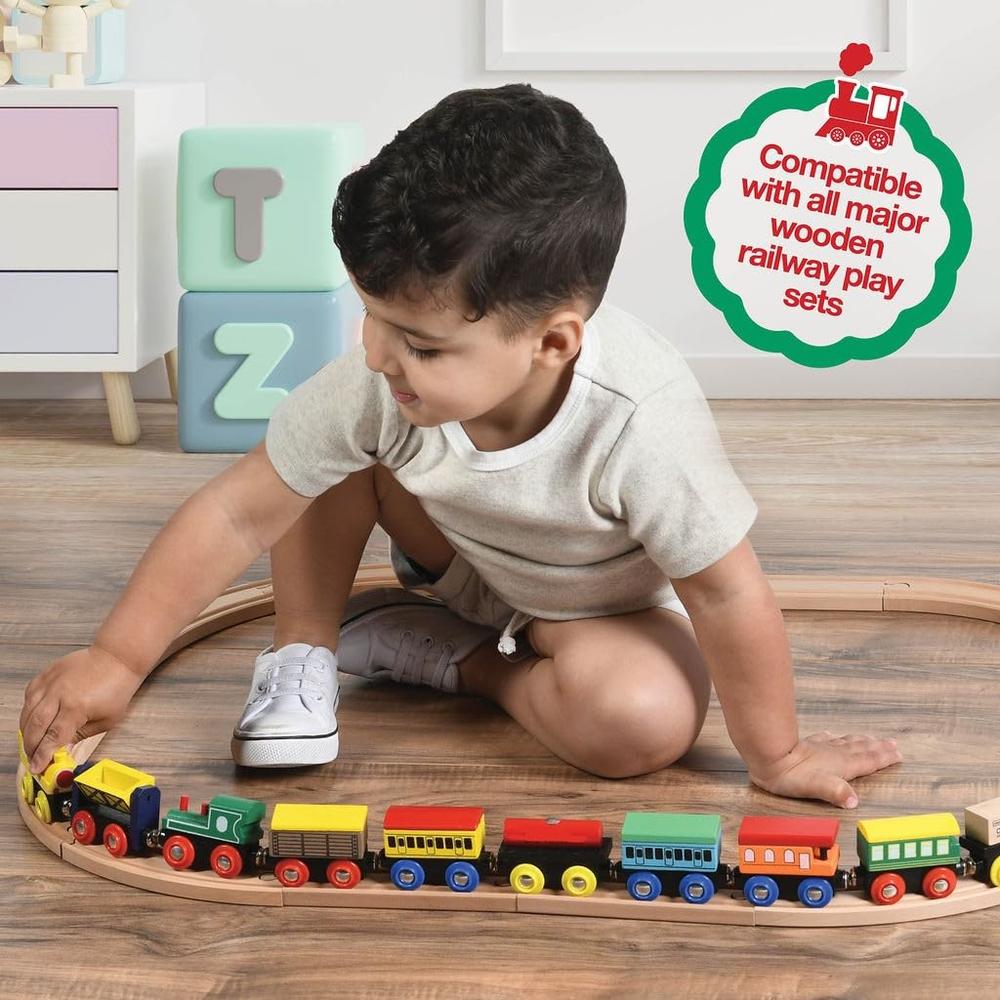 Play22 Wooden Train Set 12 PCS - Train Toys Magnetic Set Includes 3 Engines - Toy Train Sets For Kids Toddler Boys And Girls - Compatib
