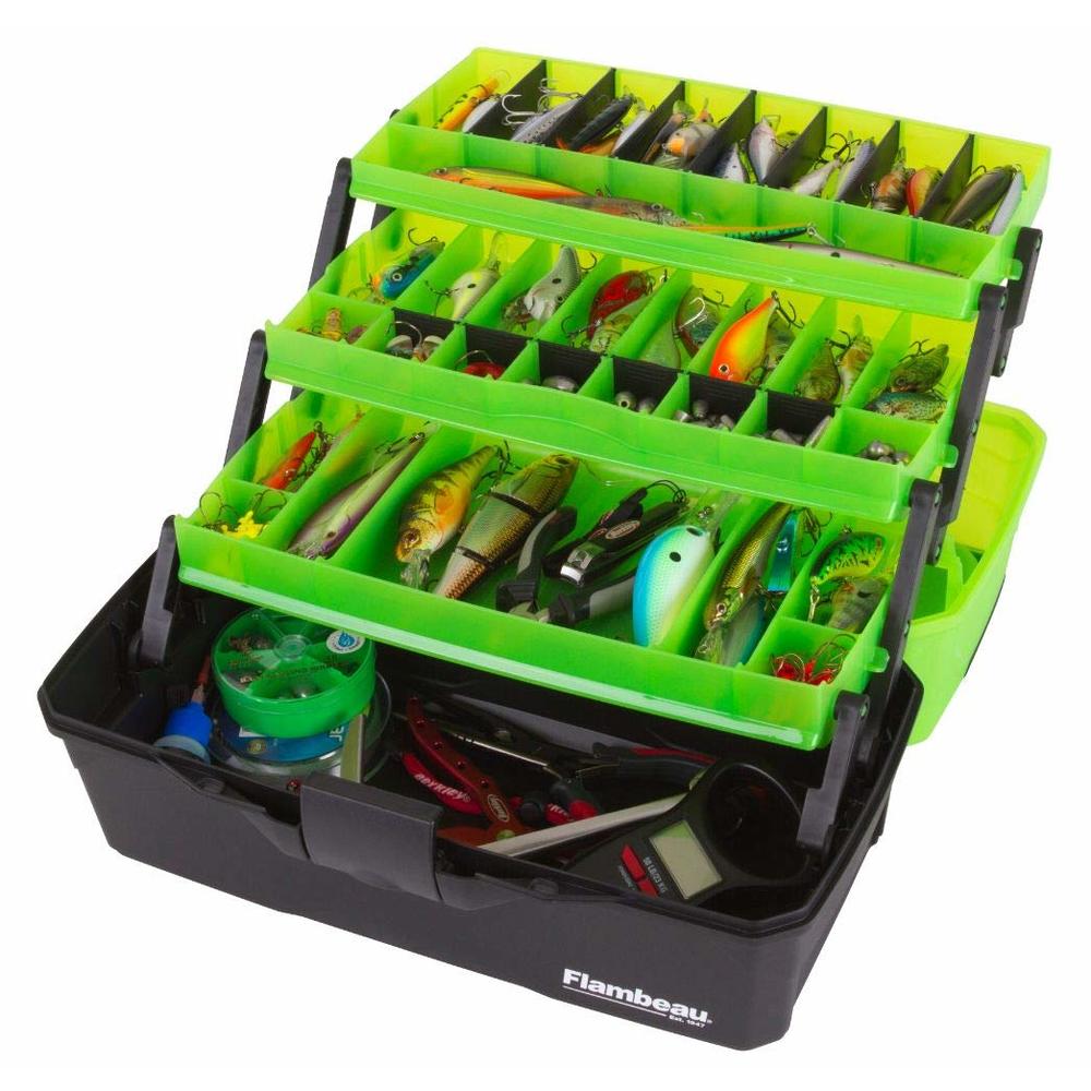 Flambeau Outdoors 6383FG 3-Tray Classic Tray Tackle Box, Portable Tackle Organizer, Frost Green/Black