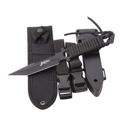 BOffer Dive Knife Scuba Diving Knife, Black Tactical Sharp Blade knives, Divers dive tool with 2 Types Sheaths,Sawing Edge and 2 Pairs 