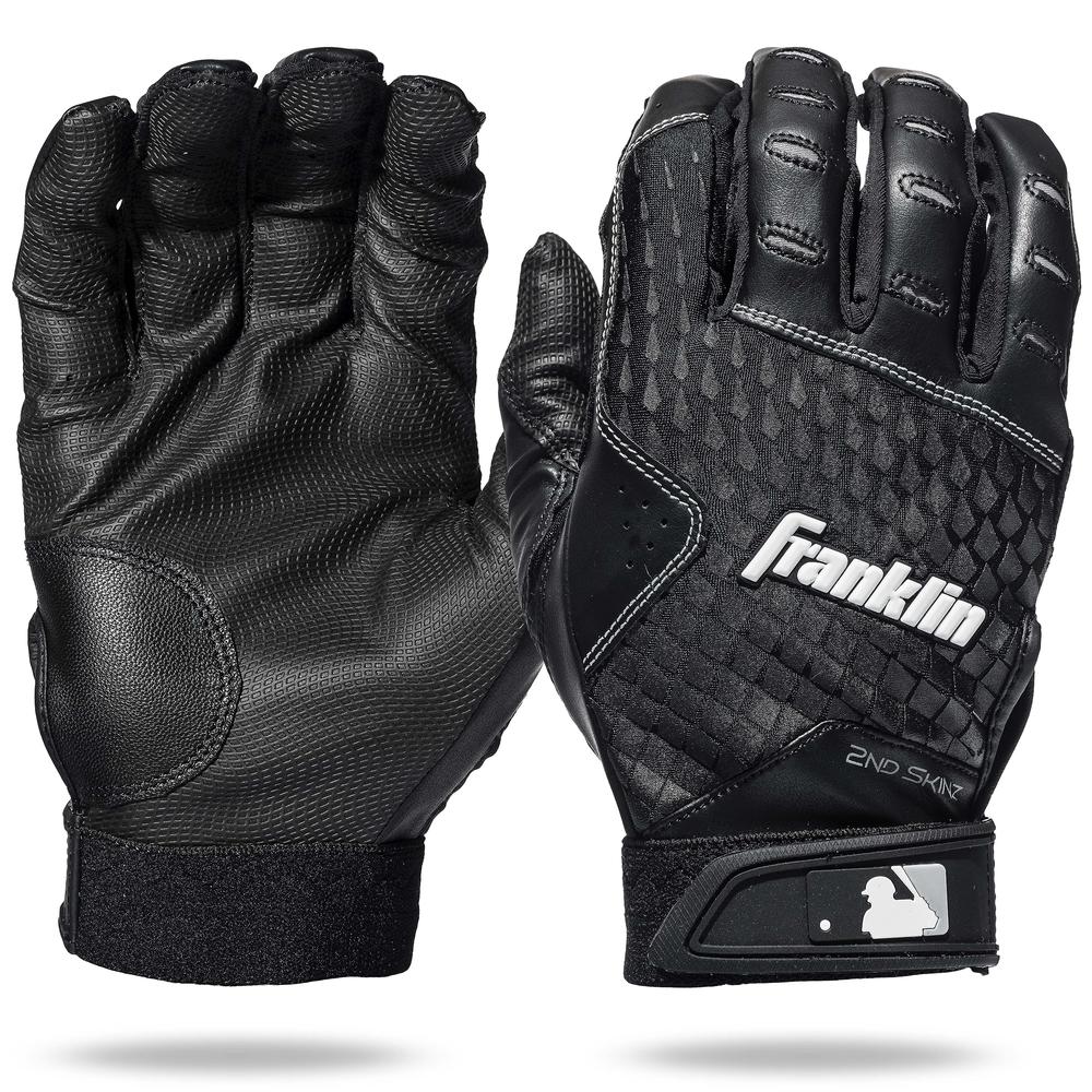 Franklin Sports MLB Batting Gloves - 2nd Skinz Batting Gloves - Adult Baseball Batting Gloves - Adult XL Black Batting Gloves - 