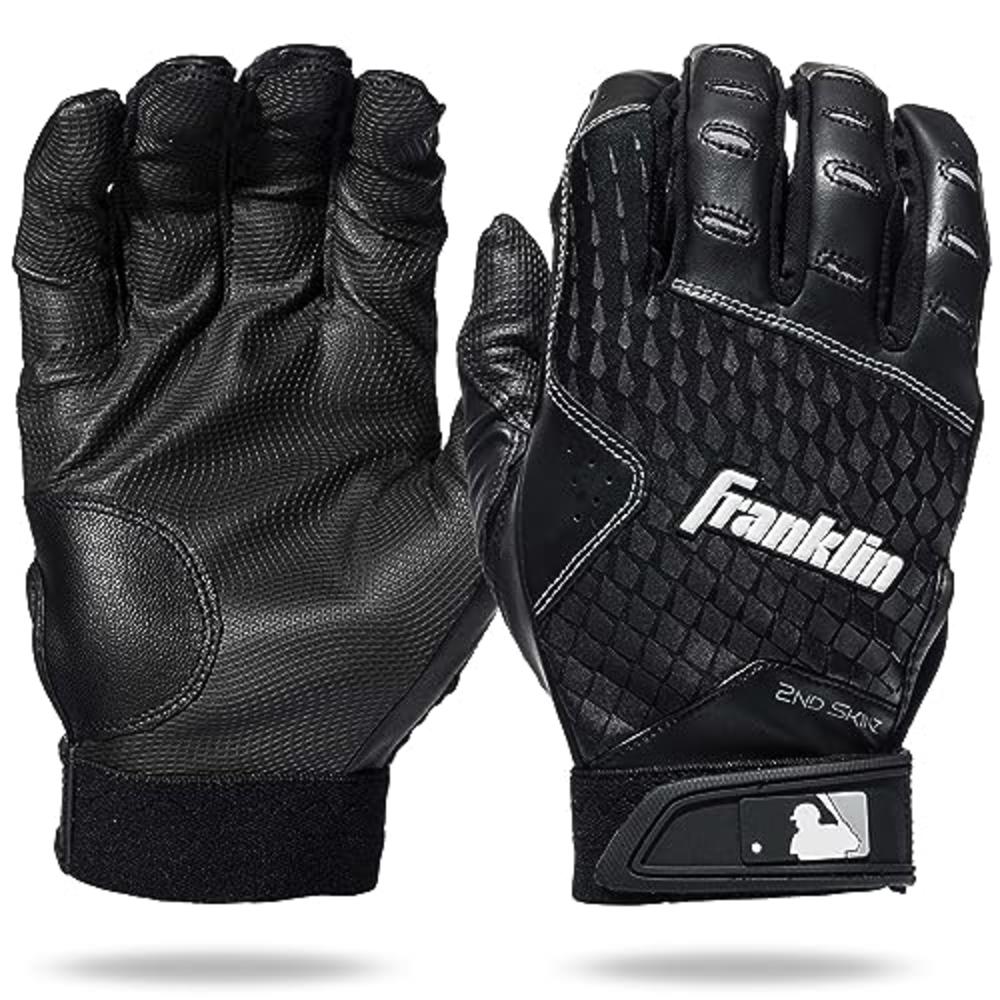Franklin Sports MLB Batting Gloves - 2nd Skinz Batting Gloves - Adult Baseball Batting Gloves - Adult XL Black Batting Gloves - 