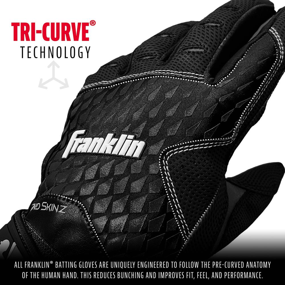 Franklin Sports MLB Batting Gloves - 2nd Skinz Batting Gloves - Adult Baseball Batting Gloves - Adult L Black Batting Gloves for