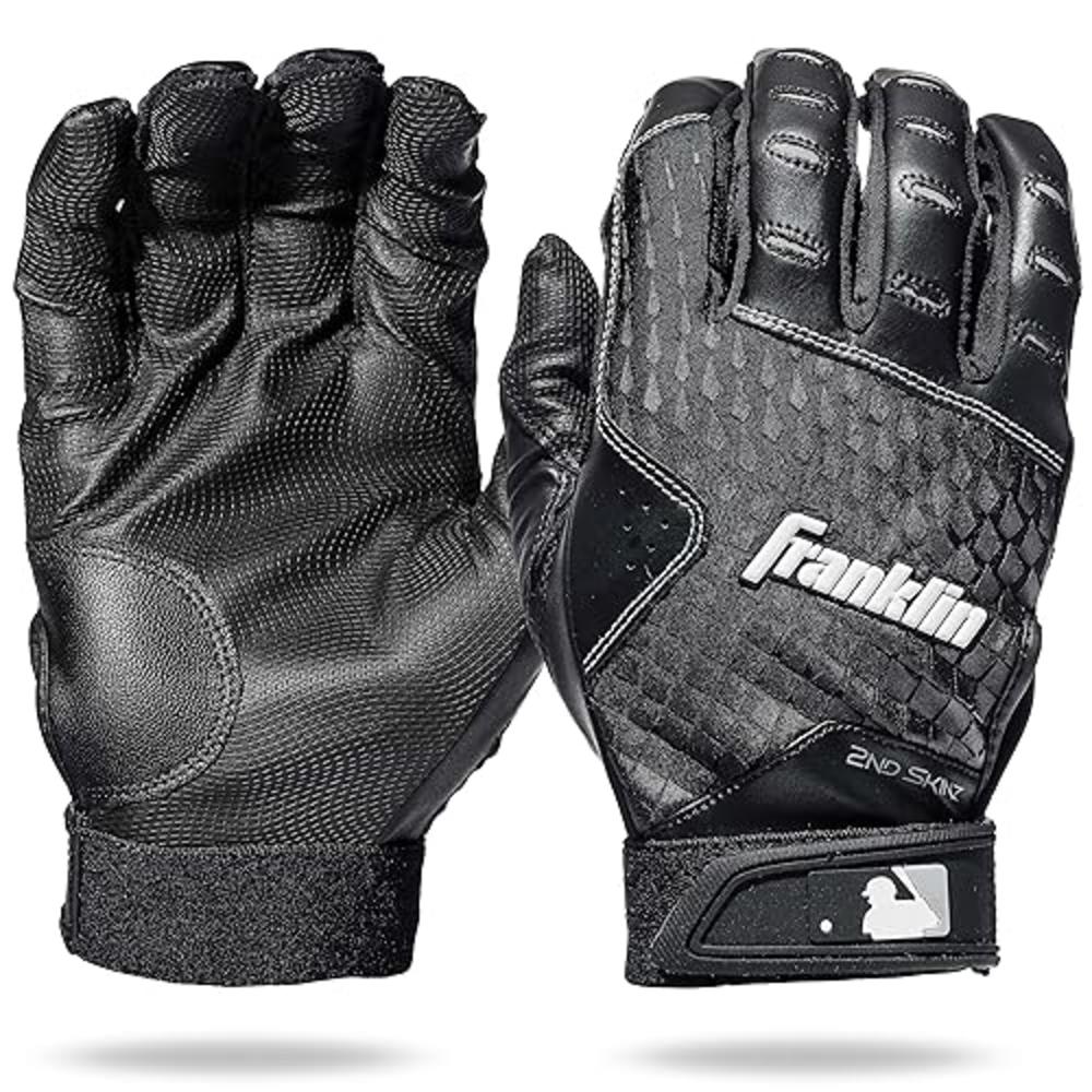 Franklin Sports MLB Batting Gloves - 2nd Skinz Batting Gloves - Adult Baseball Batting Gloves - Adult L Black Batting Gloves for