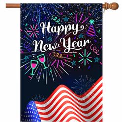 Flagmax New Years Flag,Happy New Year Garden Flag 28 x 40 Inch Double Sided Fireworks Happy New Year House Flag for New Year Greettings 