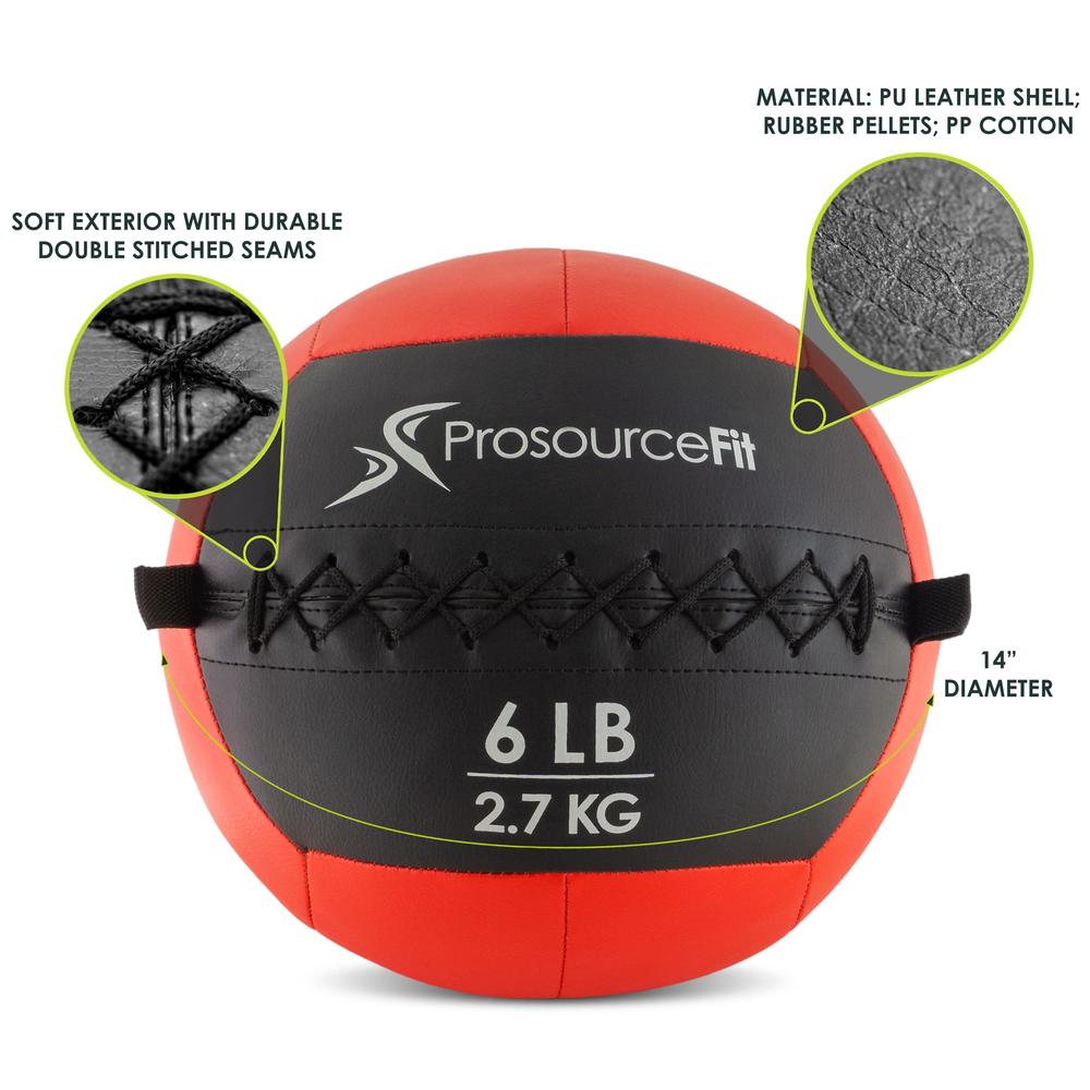 ProsourceFit Soft Medicine Balls for Wall Balls and Full Body Dynamic Exercises, 6 LB, Red