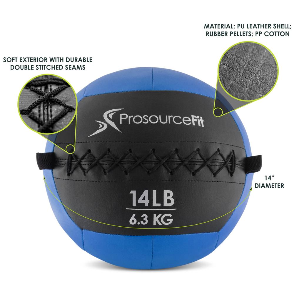 ProsourceFit Soft Medicine Balls for Wall Balls and Full Body Dynamic Exercises, 14 LB, Blue