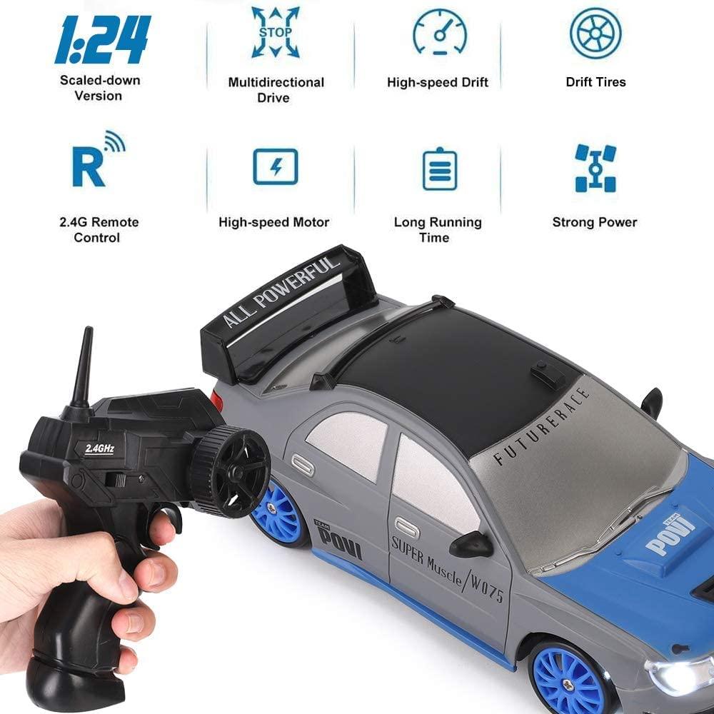 Liberty Imports RC Drift Car 1/24 2.4GHz 4WD Remote Control Sport Racing On-Road Vehicle with LED Light, Batteries and Drift Tir