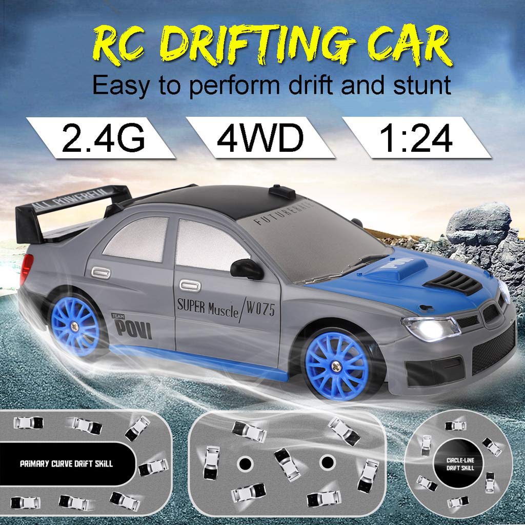 Liberty Imports RC Drift Car 1/24 2.4GHz 4WD Remote Control Sport Racing On-Road Vehicle with LED Light, Batteries and Drift Tir