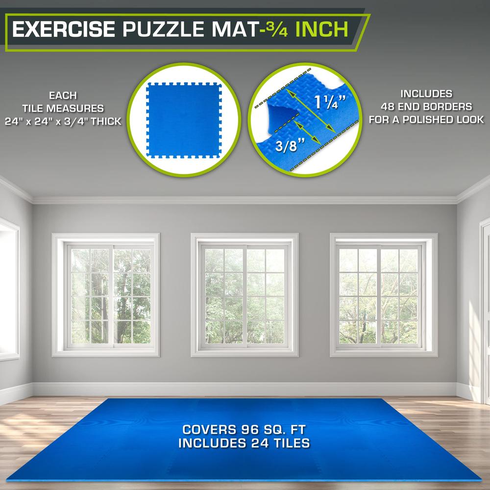 ProsourceFit Extra Thick Puzzle Exercise Mat ¾”, EVA Foam Interlocking Tiles for Protective, Cushioned Workout Flooring for Home