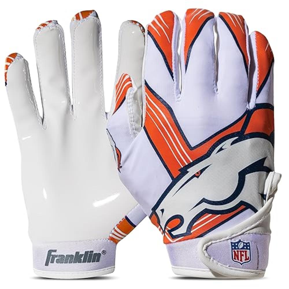 Franklin Sports Denver Broncos Youth NFL Football Receiver Gloves - Receiver Gloves for Kids - NFL Team Logos and Silicone Palm 
