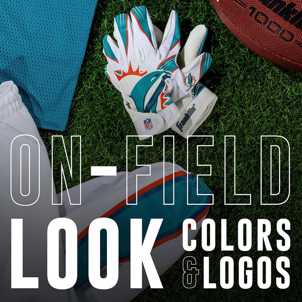 Franklin Sports Miami Dolphins Youth NFL Football Receiver Gloves - Receiver Gloves For Kids - NFL Team Logos and Silicone Palm 