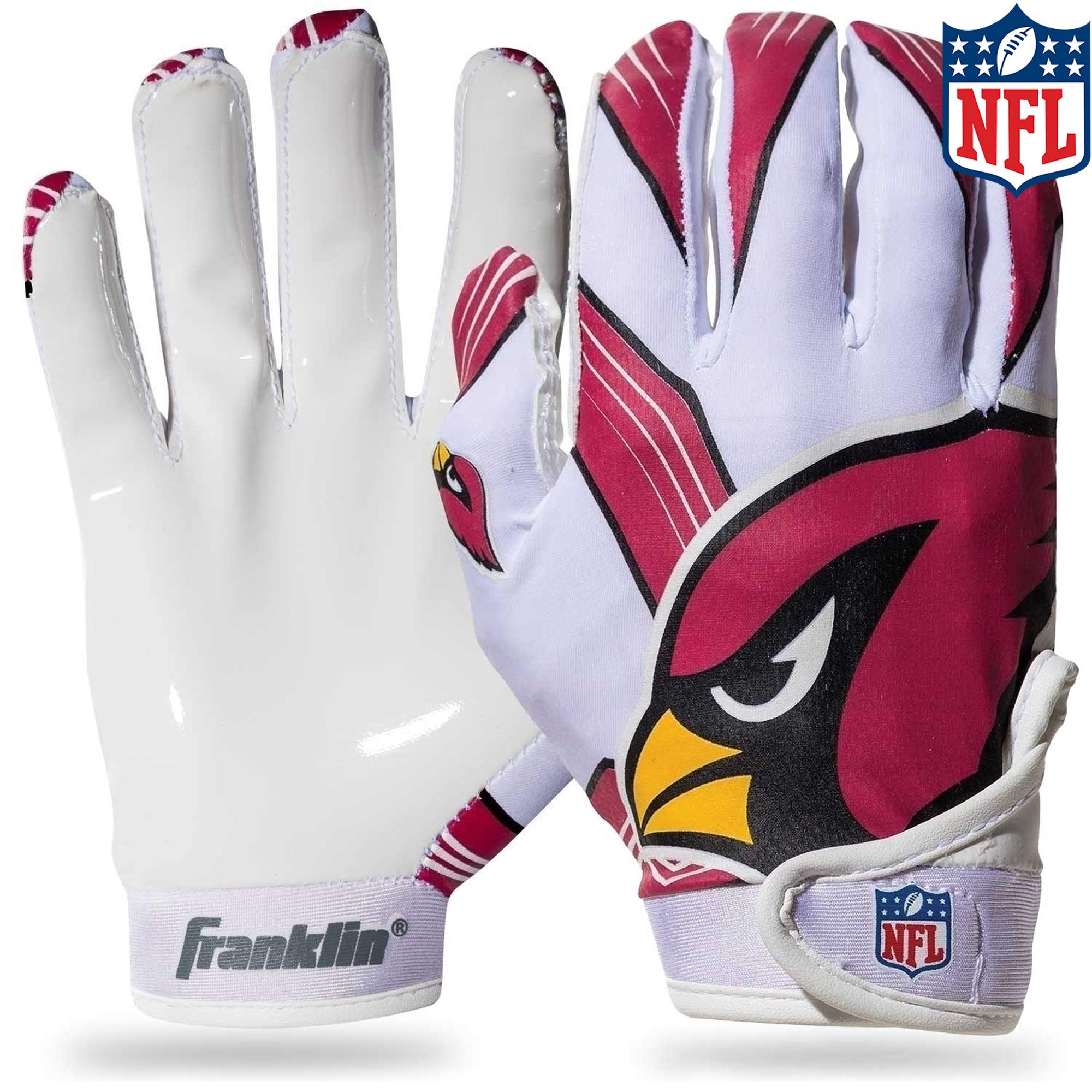 Franklin Sports Arizona Cardinals Youth NFL Football Receiver Gloves - Receiver Gloves For Kids - NFL Team Logos and Silicone Pa