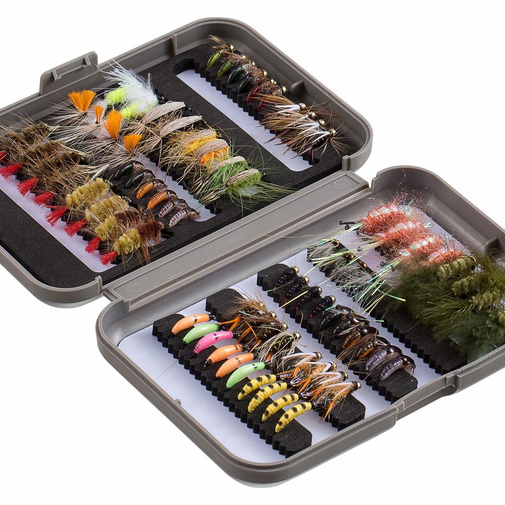 BASSDASH Fly Fishing Flies Kit Fly Assortment Trout Fishing with Fly Box, 36/64/72/80/96pcs with Dry/Wet Flies, Nymphs, Streamer