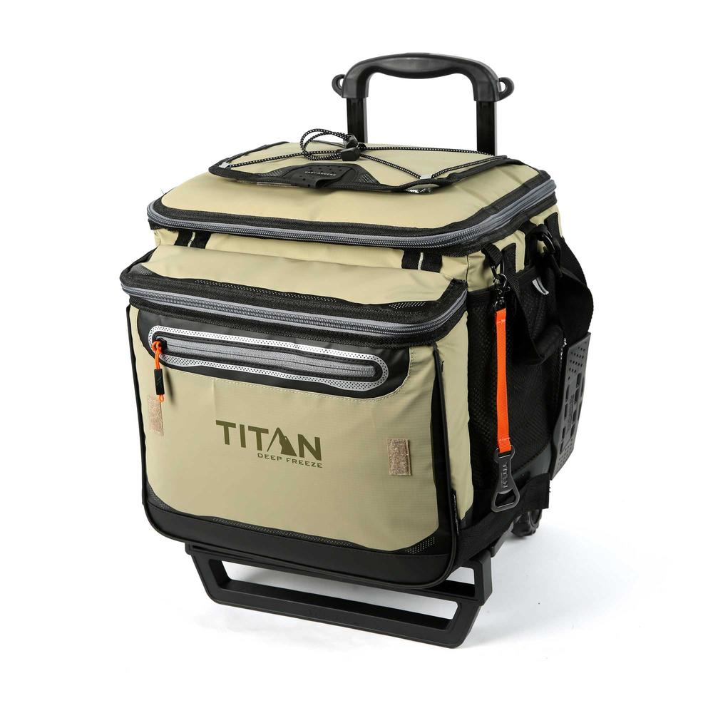Arctic Zone Titan Deep Freeze 60 (50+10) Can Collapsible Rolling Cooler with Wheels and All-Terrain Cart, Moss