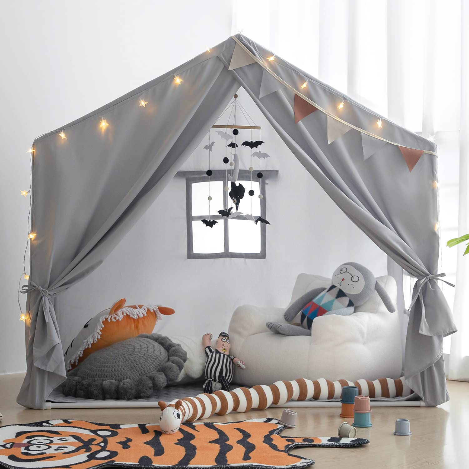 Razee Kids Play Tent, Razee Large Playhouse Tent Indoor, Play House Kids Tent Castle Tent for Girls Boys, Play Cottage (Grey)