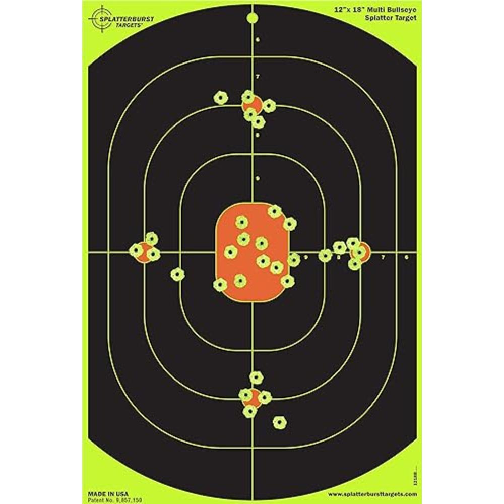 Splatterburst Targets - 12 x 18 inch Bullseye Reactive Shooting Target - Shots Burst Bright Fluorescent Yellow Upon Impact - Gun
