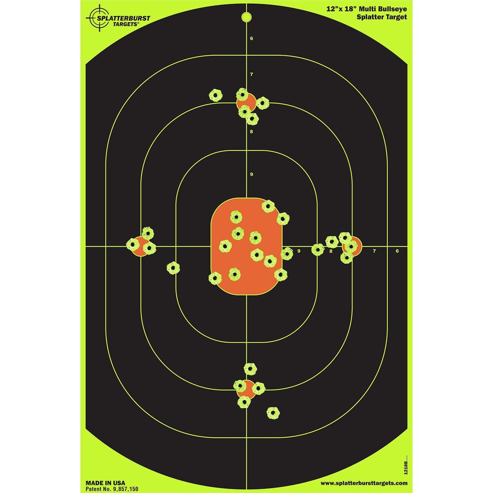Splatterburst Targets - 12 x 18 inch Bullseye Reactive Shooting Target - Shots Burst Bright Fluorescent Yellow Upon Impact - Gun
