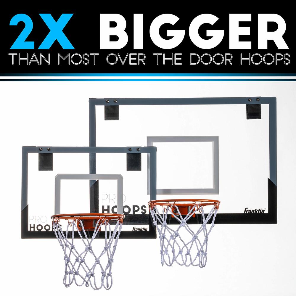 Franklin Sports 25in XL Over The Door Mini Basketball Hoop - Slam Dunk Approved - Shatter Resistant - Accessories Included, Whit