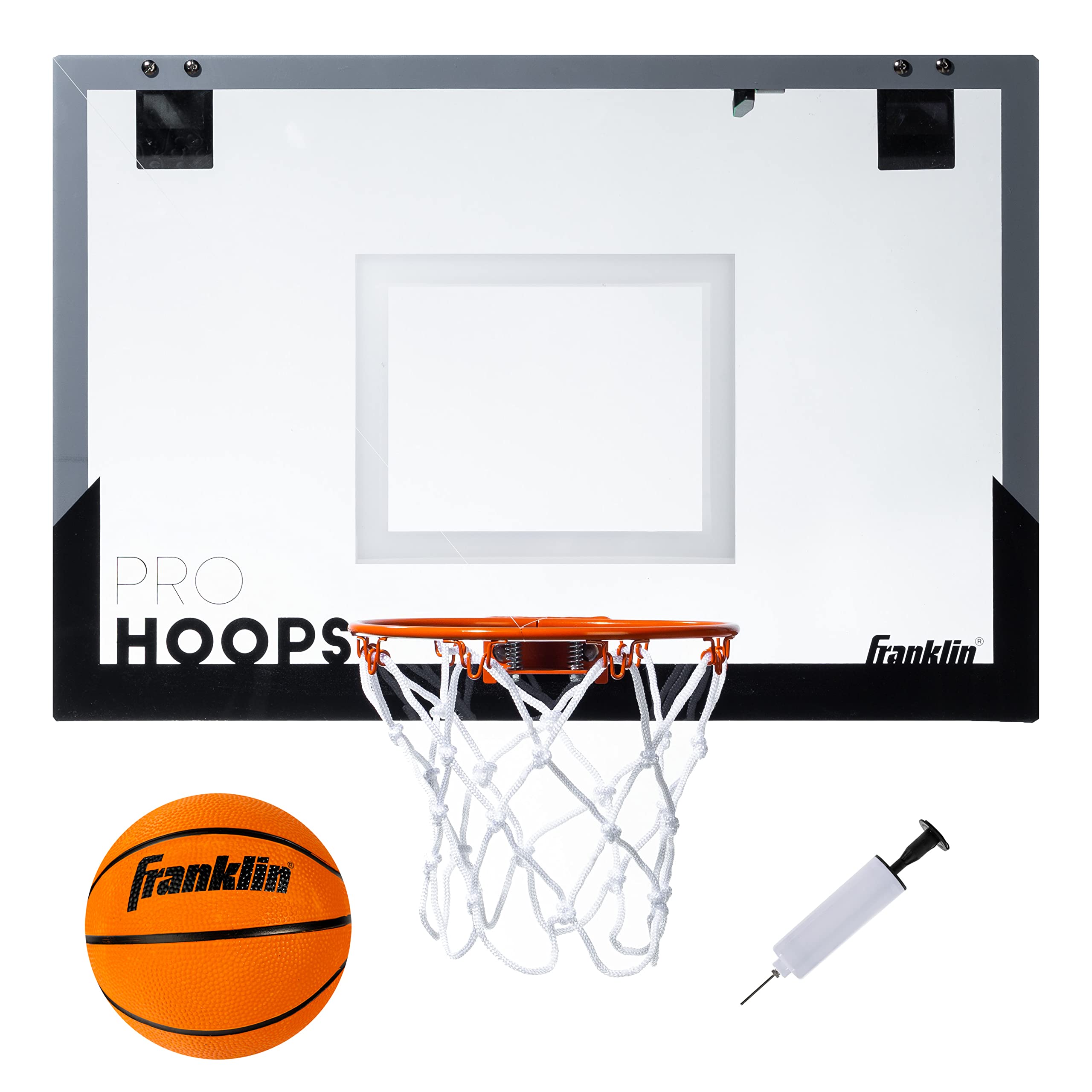 Franklin Sports 25in XL Over The Door Mini Basketball Hoop - Slam Dunk Approved - Shatter Resistant - Accessories Included, Whit