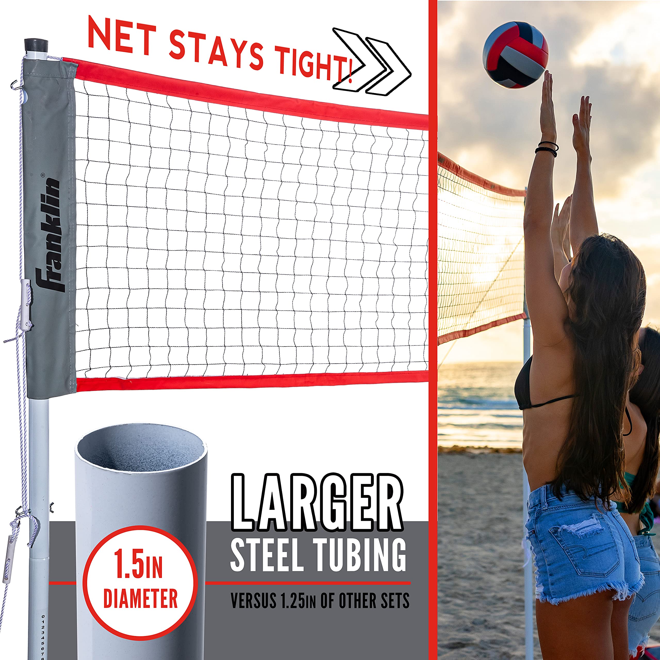 Franklin Sports Elite Badminton Volleyball Combo Net Set - Includes Volleyball,Badminton Rackets,Birdies, Poles/Net, Stakes, Rop