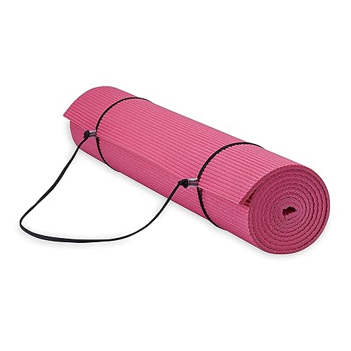 gaiam Essentials Premium Yoga Mat with carrier Sling, Pink, 72 InchL x 24 InchW x 14 Inch Thick