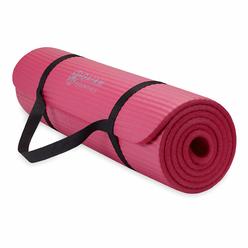 Gaiam Essentials Thick Yoga Mat Fitness & Exercise Mat with Easy-Cinch Carrier Strap, Pink, 72"L X 24"W X 2/5 Inch Thick
