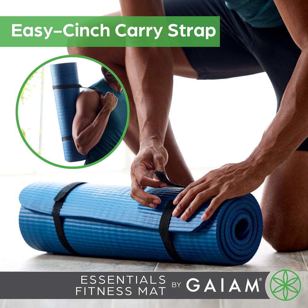 Gaiam Essentials Thick Yoga Mat Fitness & Exercise Mat with Easy-Cinch Carrier Strap, Black, 72"L X 24"W X 2/5 Inch Thick