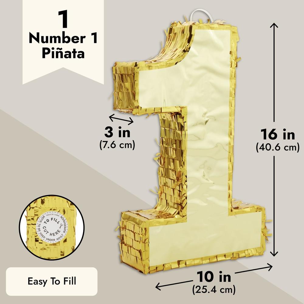 First Pinata Juvale Gold Foil Number 1 Pinata for 1st Birthday Party Decorations ...