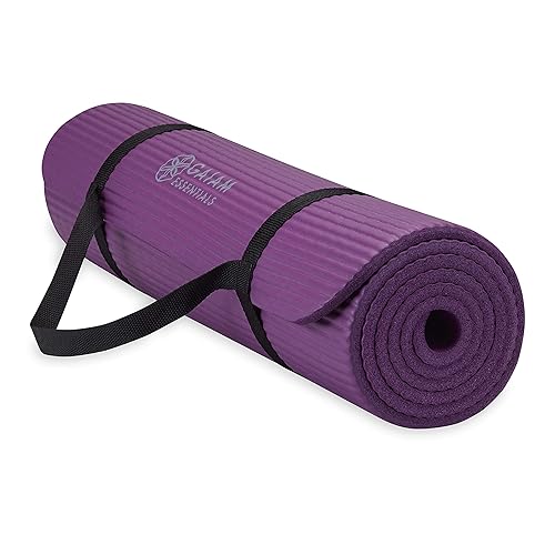 Gaiam Essentials Thick Yoga Mat Fitness & Exercise Mat with Easy-Cinch Carrier Strap, Purple, 72"L X 24"W X 2/5 Inch Thick, 10mm