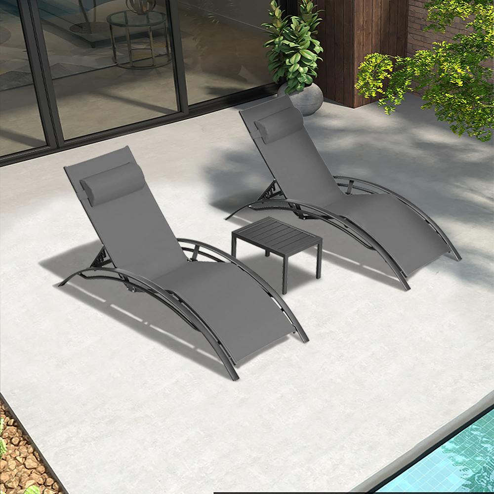PURPLE LEAF Patio Chaise Lounge Set of 3 Outdoor Lounge Chair Beach Pool Sunbathing Lawn Lounger Recliner Chiar Outside Tanning 