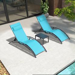 Purple Leaf Patio Chaise Lounge Set of 3 Outdoor Lounge Chair Beach Pool Sunbathing Lawn Lounger Recliner Chiar Outside Tanning 