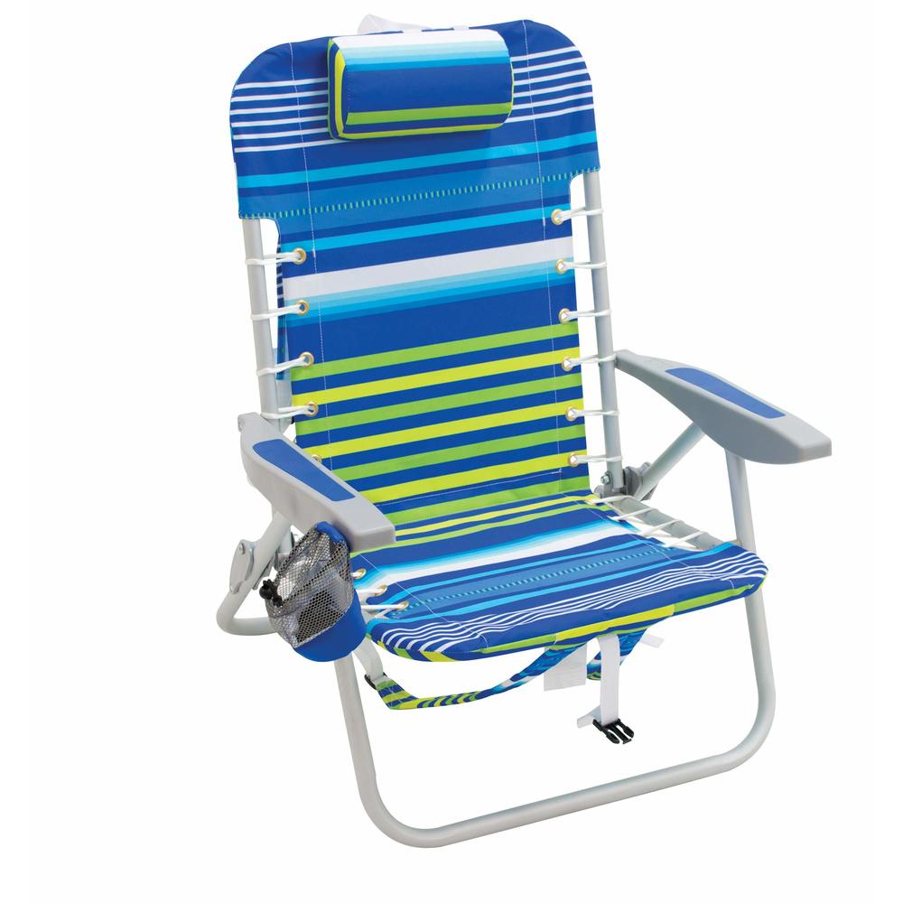 Rio Brands Beach 4-PRio Beach 4-Position Backpack Lace-Up Suspension Folding Beach Chair - Blue/Green Stripe , 24" x 24.75" x 33