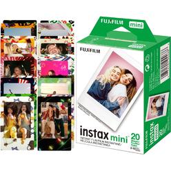 PHOTO4LESS Fujifilm Instax Mini Instant Film 20 Exposures, 20 Sticker Frames for Fuji Instax Prints, Bundle