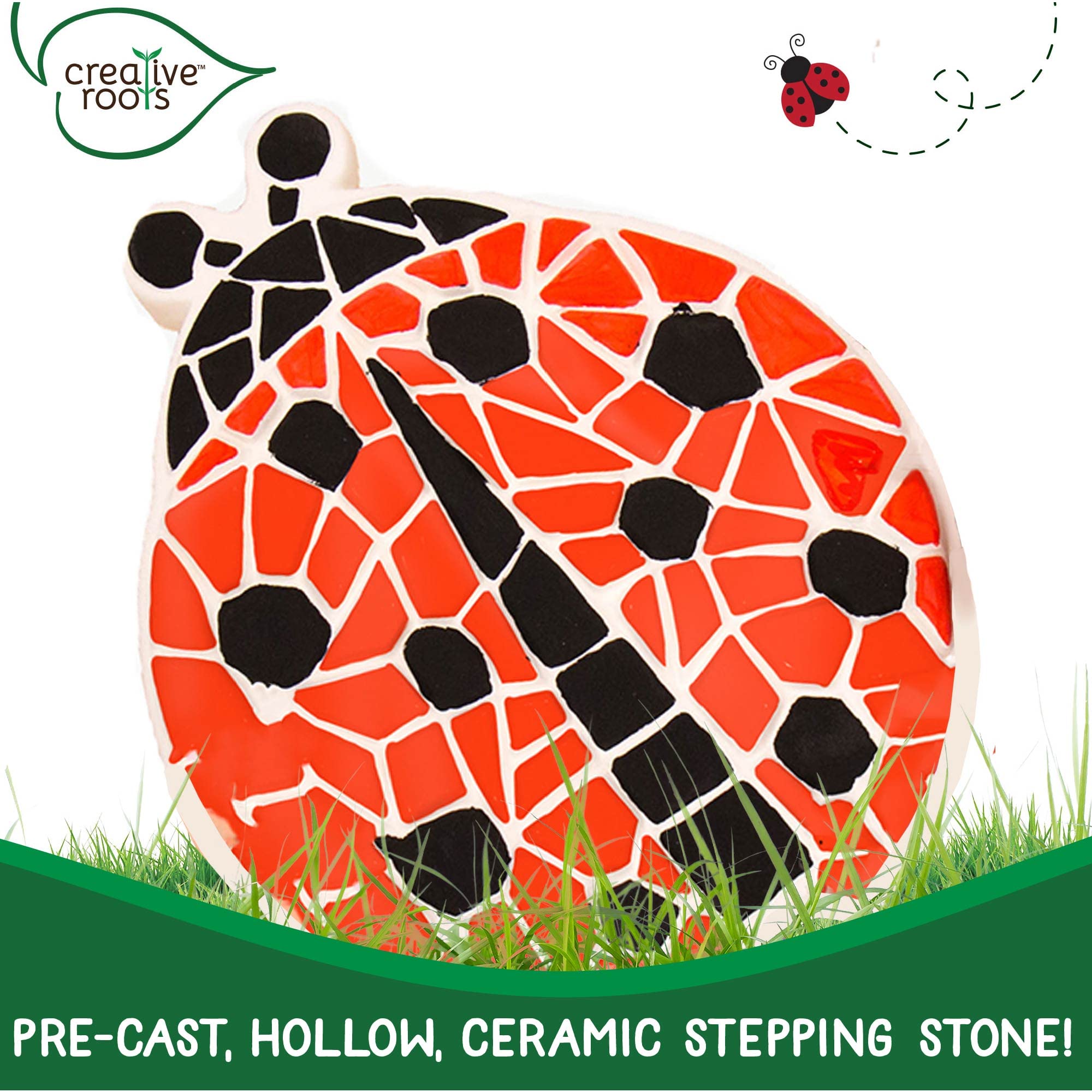 Creative Roots Mosaic Ladybug Stone, Includes 7-Inch Ceramic Stepping Stone & 6 Vibrant Paints, DIY Garden Stepping Stone Kit fo
