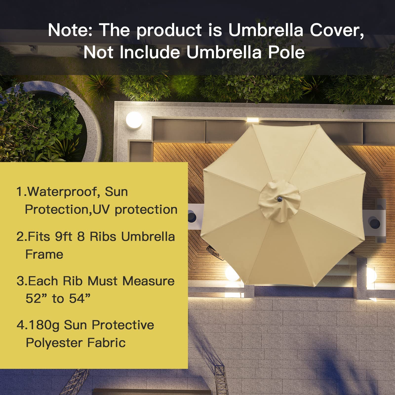 Sunnyglade 9ft Patio Umbrella Replacement Canopy Market Umbrella Top Outdoor Umbrella Canopy with 8 Ribs (Tan)