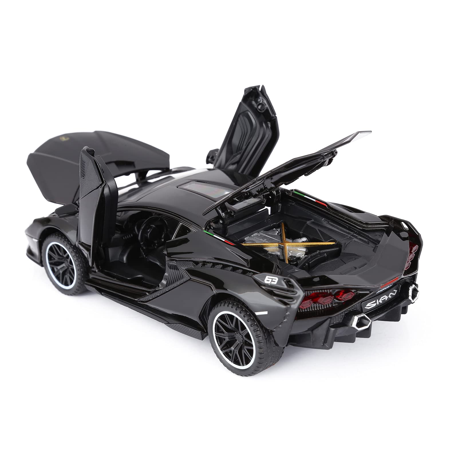 SASBSC Toy Cars Lambo Sian FKP3 Metal Model Car with Light and Sound Pull Back Toy Car for Boys Age 3 + Year Old (Black)