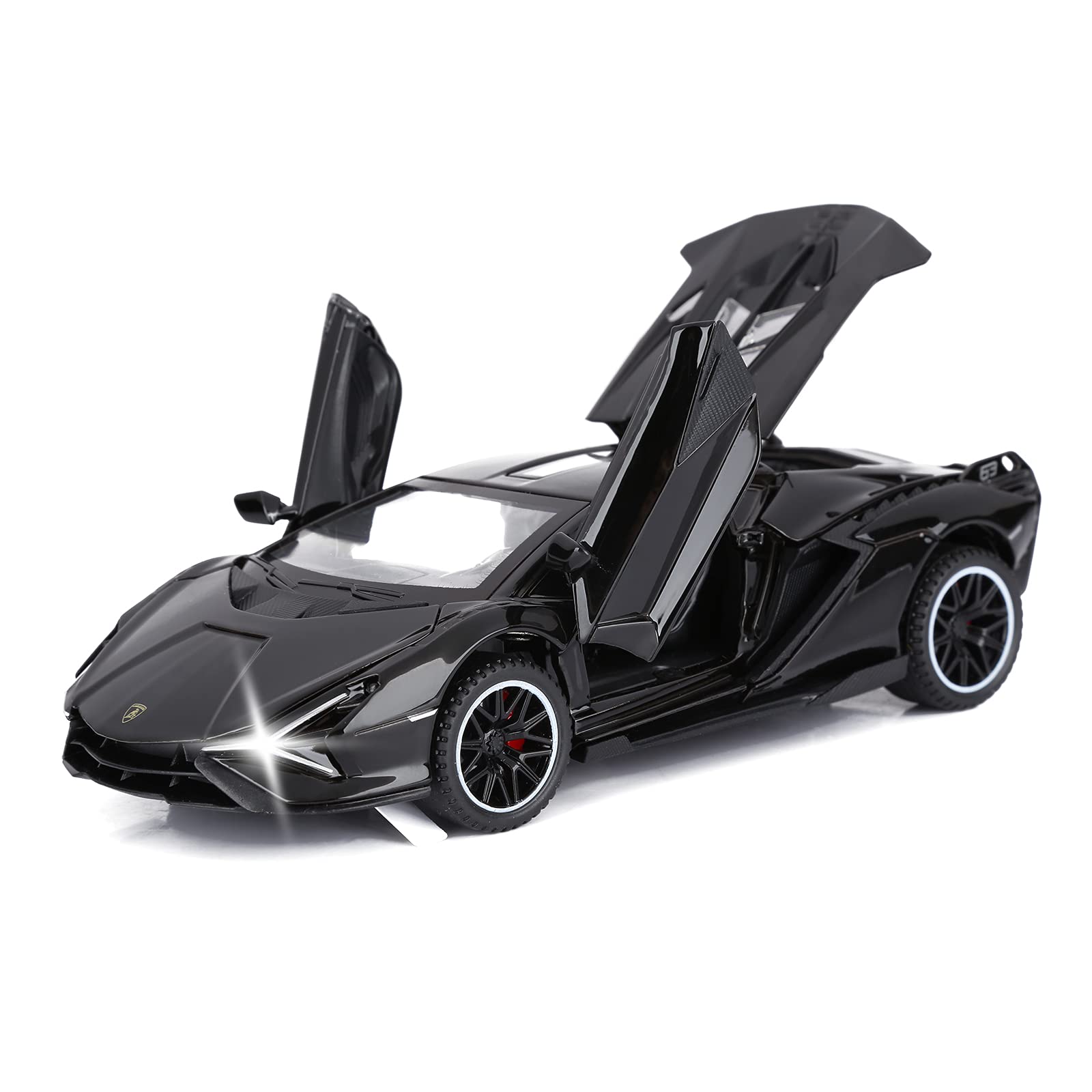 SASBSC Toy Cars Lambo Sian FKP3 Metal Model Car with Light and Sound Pull Back Toy Car for Boys Age 3 + Year Old (Black)