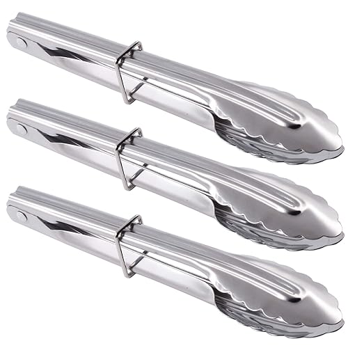 HINMAY Mini Stainless Steel Serving Tongs Small Tongs for Serving Food Cooking Salad Grilling (7-Inch 3 Pieces)