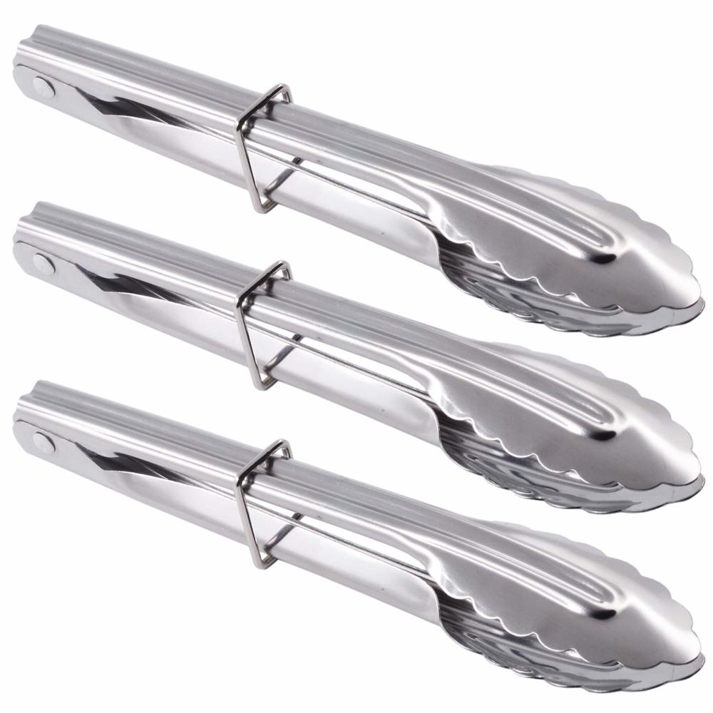 HINMAY Mini Stainless Steel Serving Tongs Small Tongs for Serving Food Cooking Salad Grilling (7-Inch 3 Pieces)