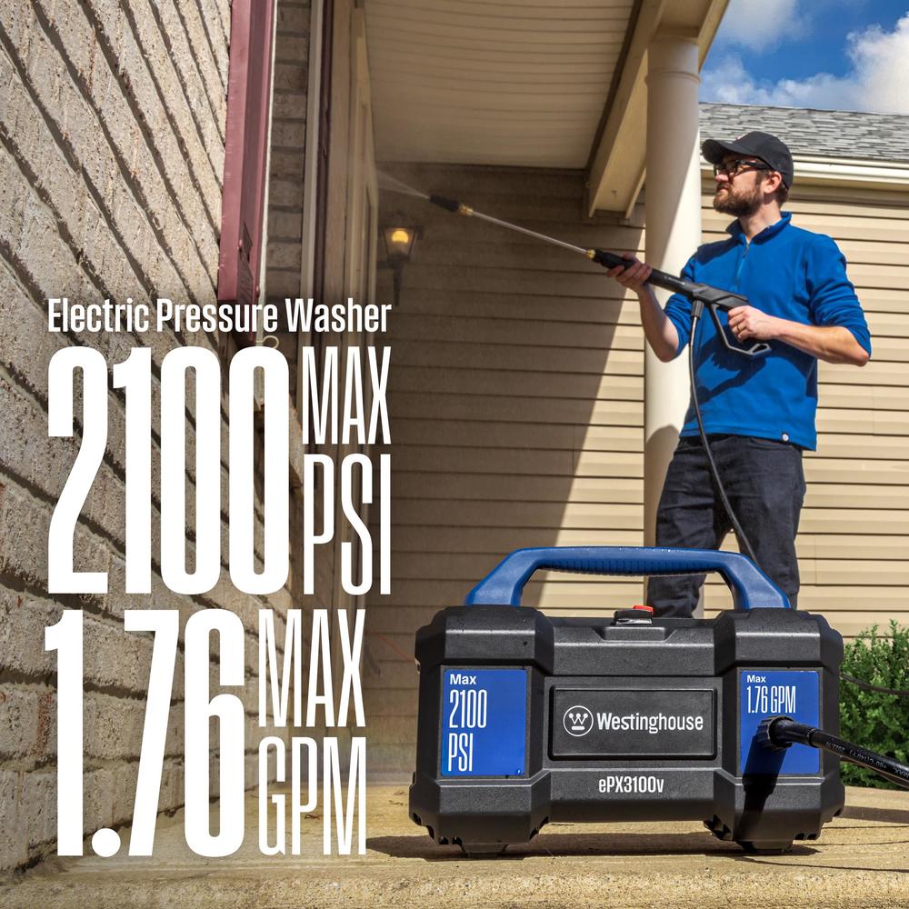 WESTINGHOUSE OUTDOOR POWER EQUIPMENT Westinghouse ePX3100v Electric Pressure Washer, 2100 Max PSI 1.76 Max GPM, Built-in Carry Handle, Detachable Foam Cannon, Pro-St