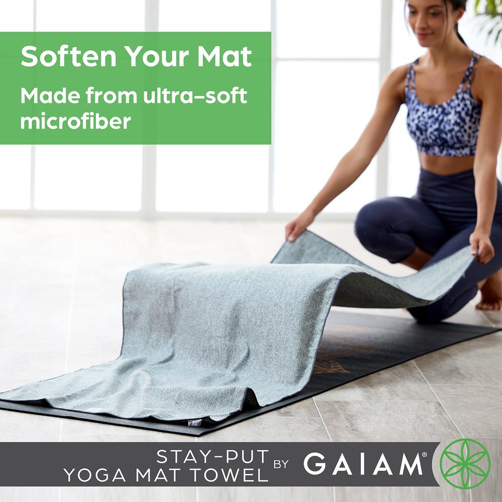 Gaiam Yoga Towel - Mat Sized Active Dry Non Slip Moisture Wicking Sweat Absorbent Microfiber Hot Yoga Towel for Women & Men | St