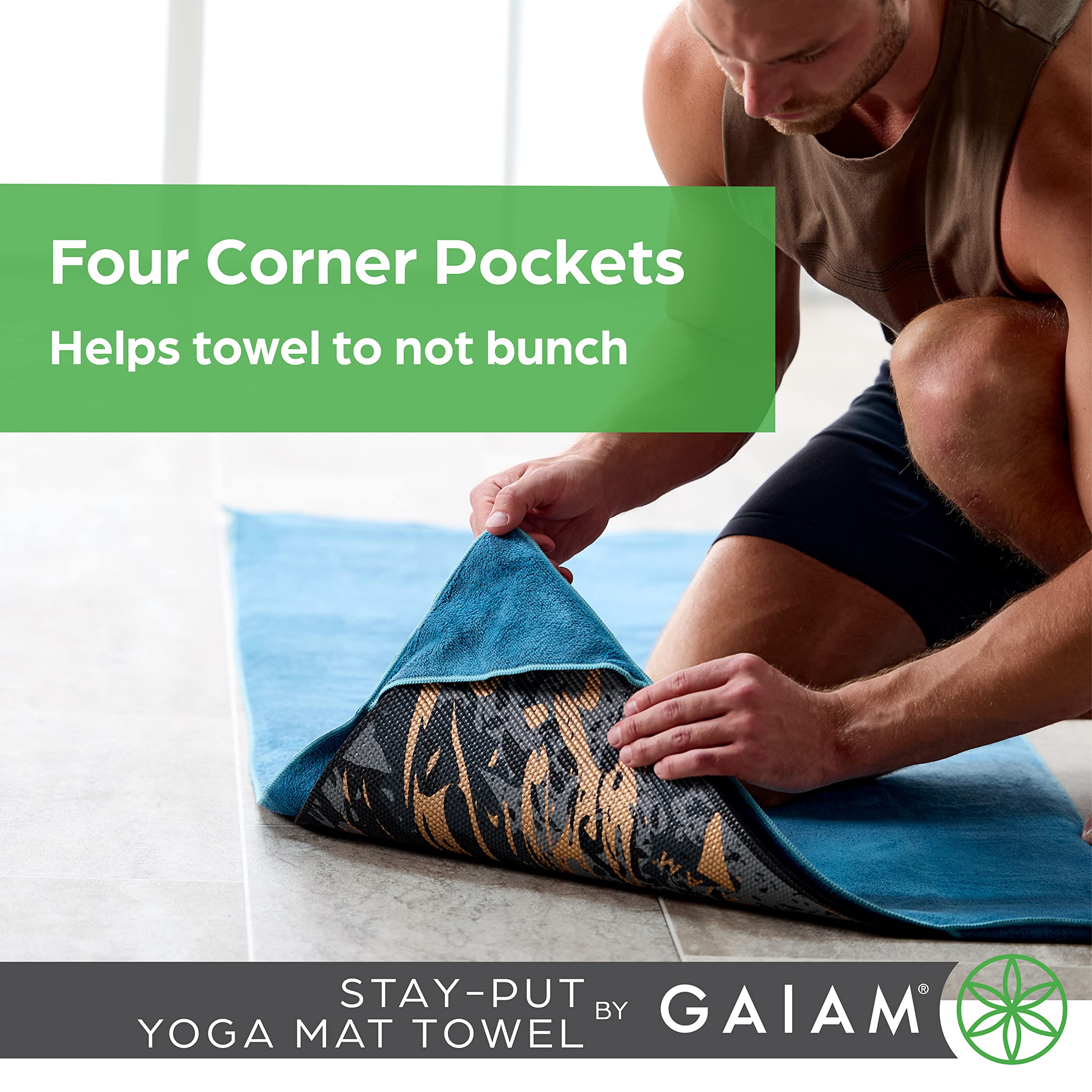 Gaiam Yoga Towel - Mat Sized Active Dry Non Slip Moisture Wicking Sweat Absorbent Microfiber Hot Yoga Towel for Women & Men | St