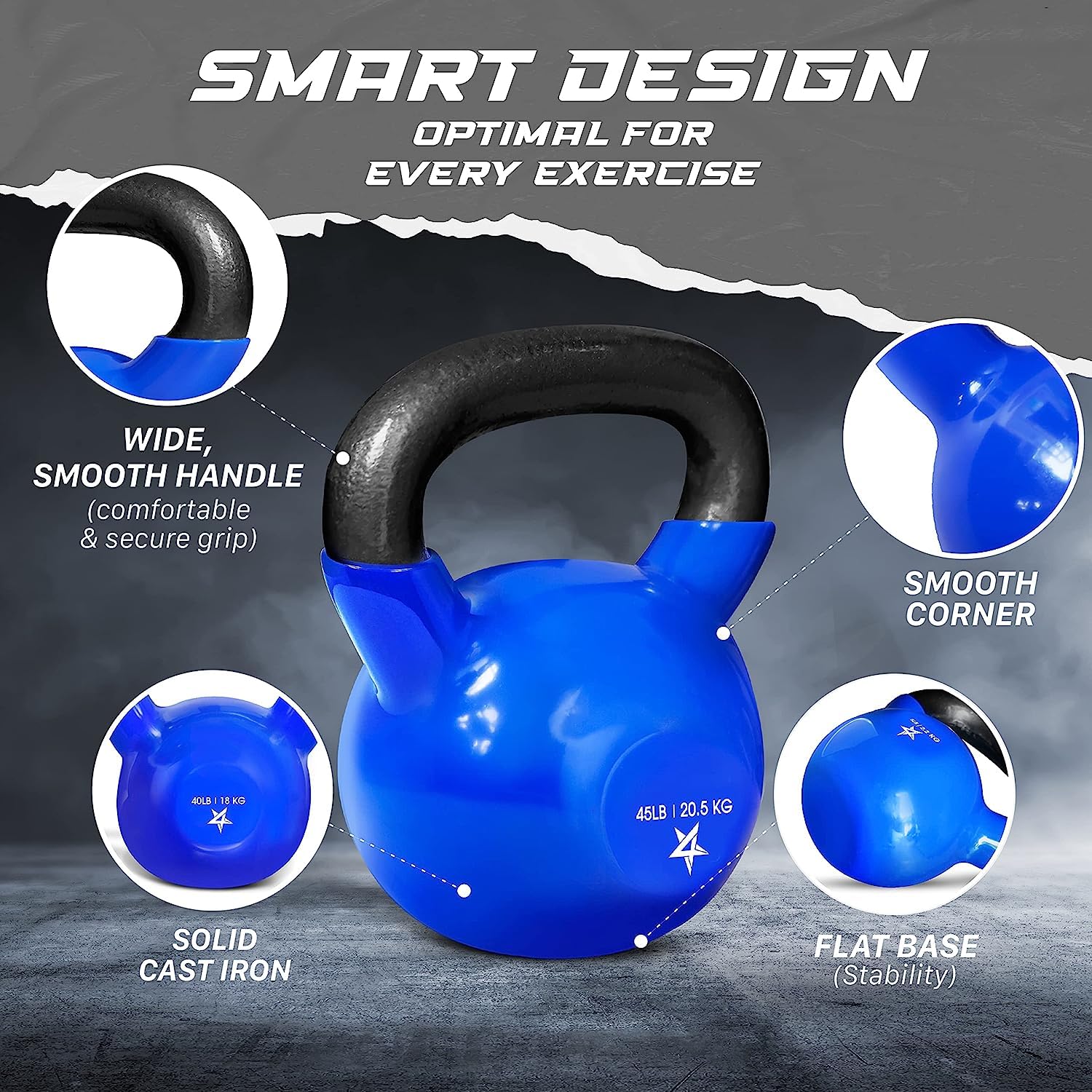 Yes4All 45 lb Kettlebell Vinyl coated cast Iron - great for Dumbbell Weights Exercises, Hand and Heavy Weights for gym, Fitness,