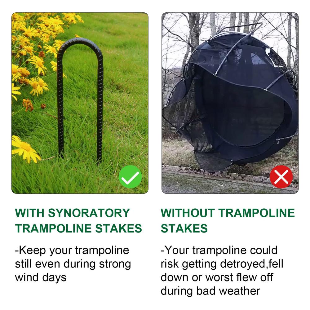 Synoratory Trampoline Stakes Anchors High Wind Heavy Duty U Type Safety Trampoline Wind Stakes Galvanized Steel (All-Season, Black)