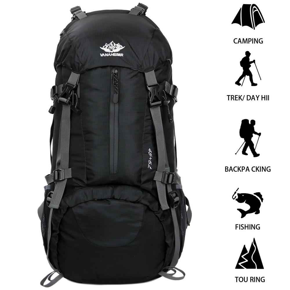 Esup Hiking Backpack, 50L Multipurpose Camping Backpack with rain cover 45l+5l (Black)