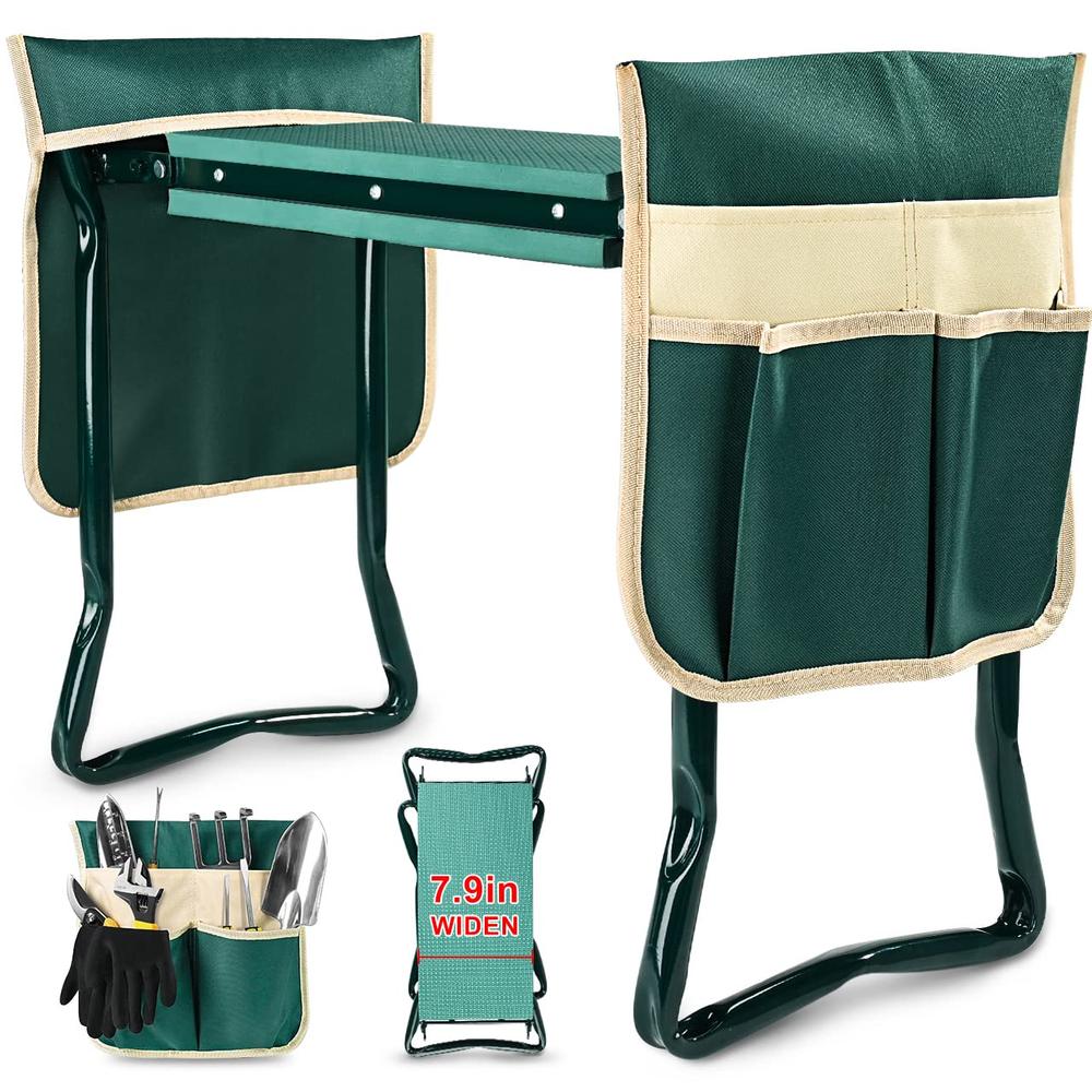 KVR Upgraded Garden Kneeler and Seat with Thicken & Widen Soft Kneeling Pad,Heavy Duty Foldable Gardener Stool with 2 Tool Pouch